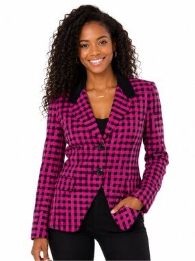 🩷 2 for $40-Vintage Escada by Margaretha Ley‎ Pink & Black Check Blazer